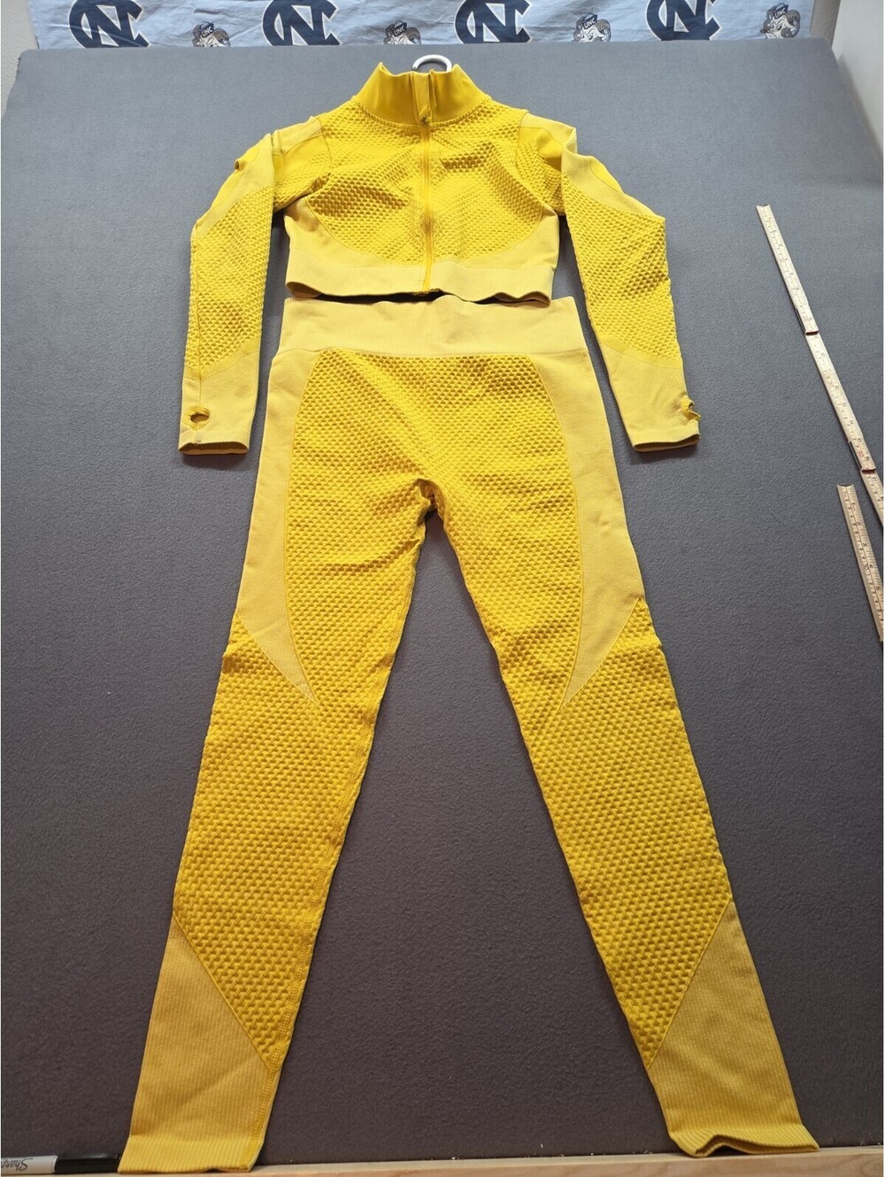 women's yellow athletic set w/cropped jacket & leggings by Love Poem size L